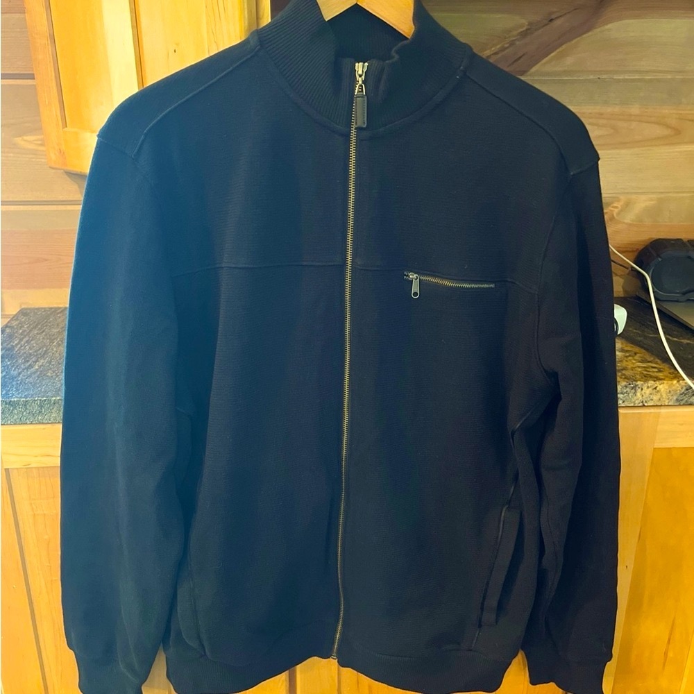 Porter & Ash BLACK Zip Knit Sweater XL Jacket mock Neck Zip Pocket Side Pockets